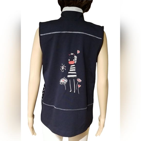 Dolcezza Long Fall Spring Vest Wearable Art / Sz S / Navy blue, white - Picture 5 of 17